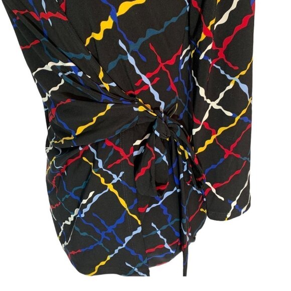 anne Klein🖤Cross Over V- Neck Top Black Geometric Design Size S - Picture 5 of 7